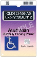Example of Australian Disability Parking Scheme permit